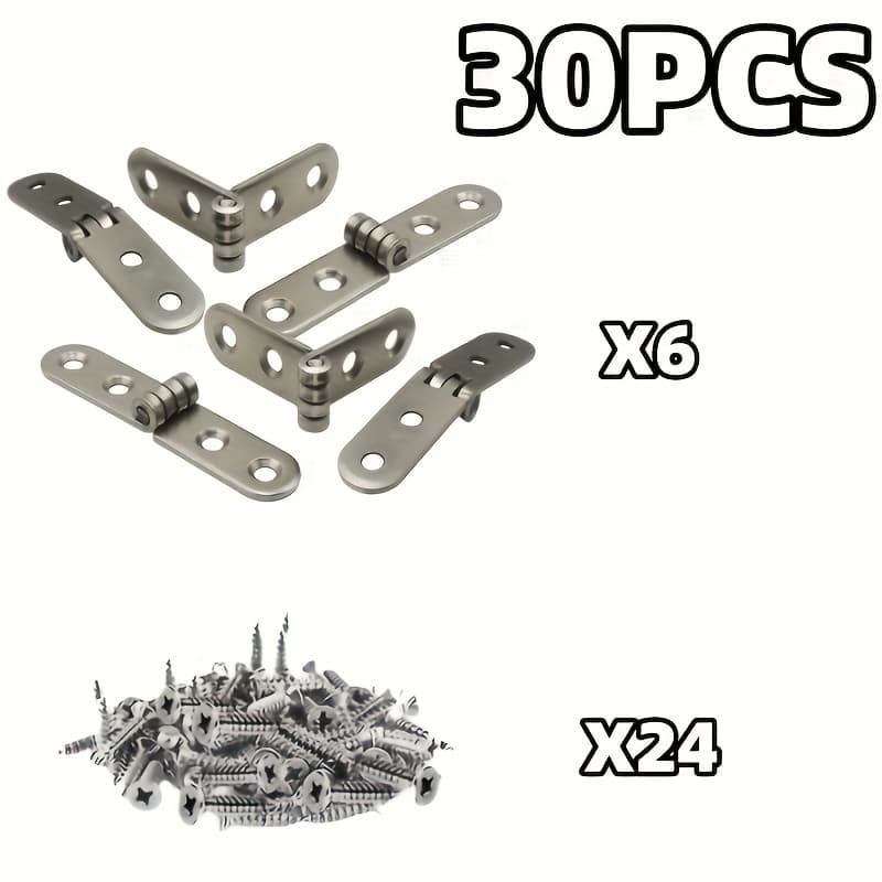 TEMU 30 (6 Foldable Hinges + 24 Screws) Heavy-duty Stainless Steel Hinges, 180-degree Foldable Hinges, Practical Furniture Flexible Screw Hinges, Pressure-resistant Silvery Cabinet Door Hinges,