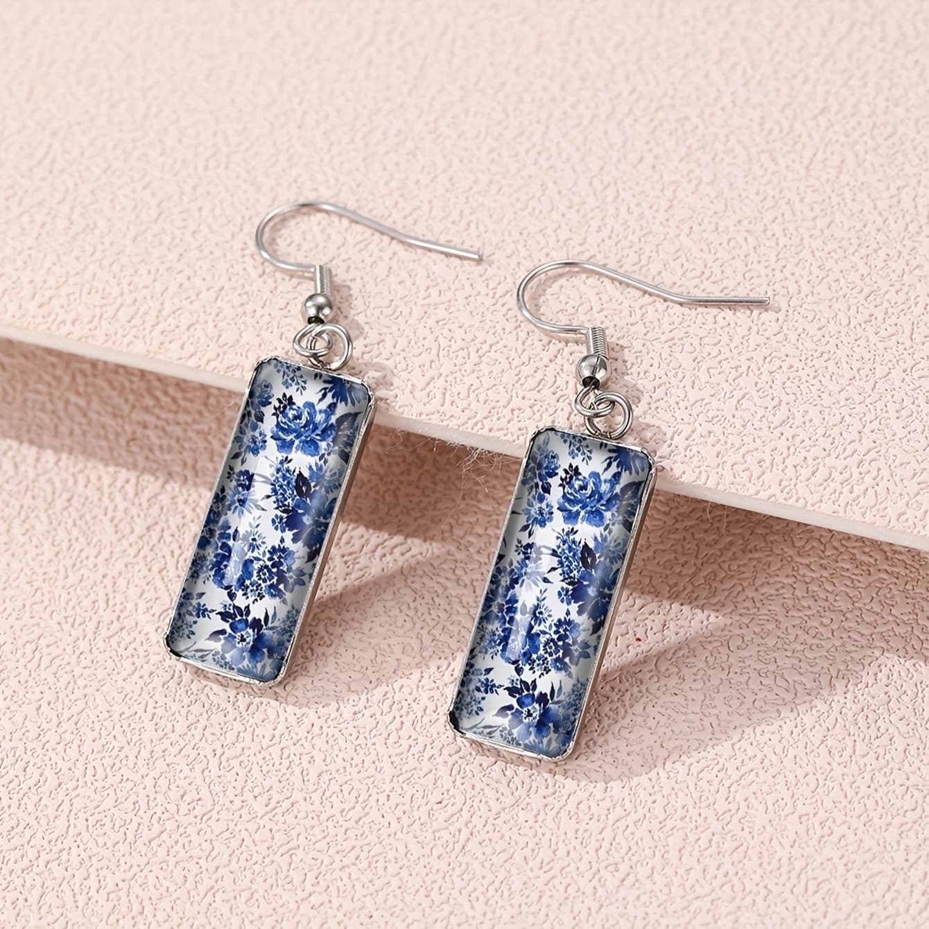 TEMU 1 Pair Of Blue And Purple Floral Dangle Earrings, Perfect Gift For Women, Mom, Grandma,