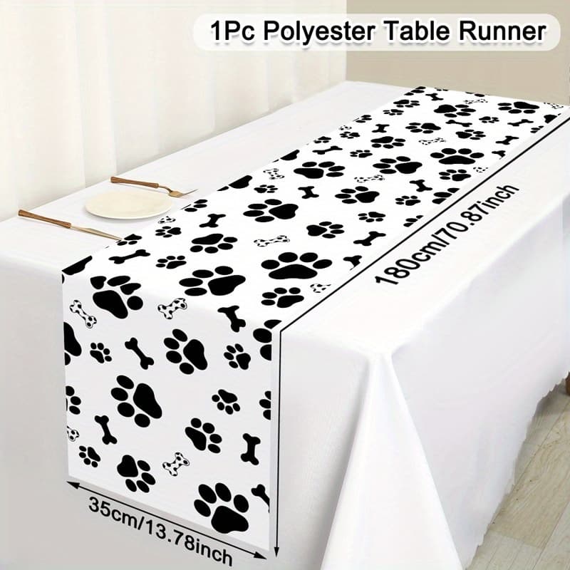 TEMU 1pc Black And Paw Table Runner, Farmhouse Polyester Table Flag, Suitable For Birthday Party Decoration, Indoor Kitchen Anniversary Dining Table Decorations For Home
