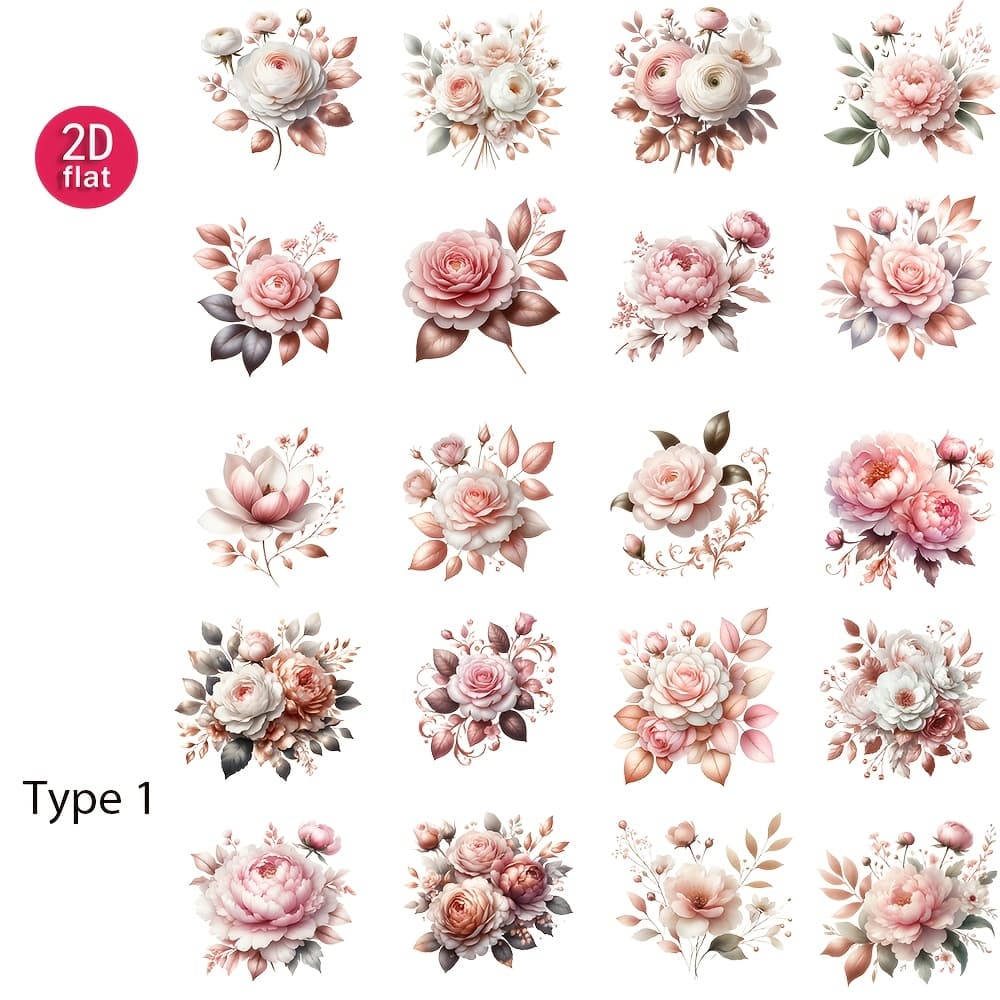 TEMU 2d Flat 1 Pack And Rose Hand Account Stickers Decoration Cutting Book Diary Photo Stationery Stickers
