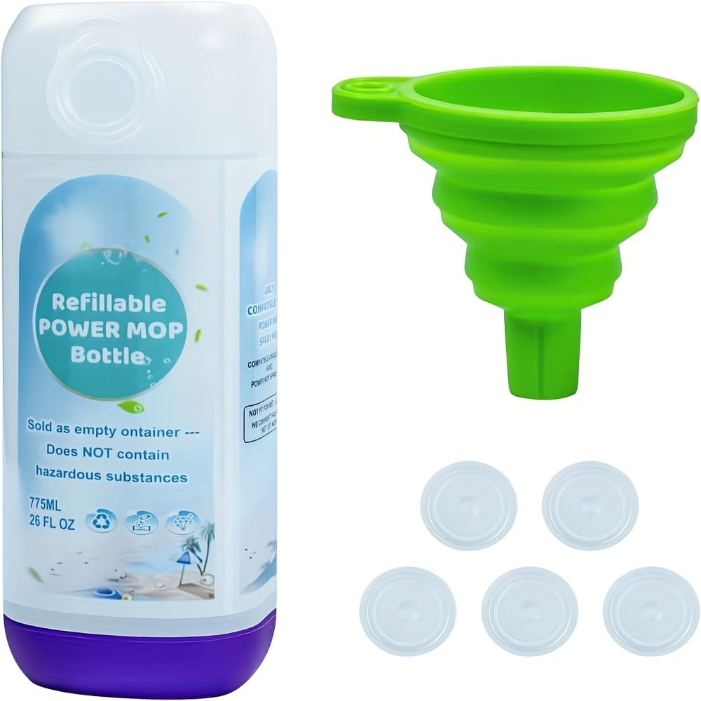 TEMU Empty Bottle For Powermop, Refillable & Reusable Bottle For Power Mop, 26fl.oz Leak-proof Hdpe Container With 5 Gaskets & Folding Funnel