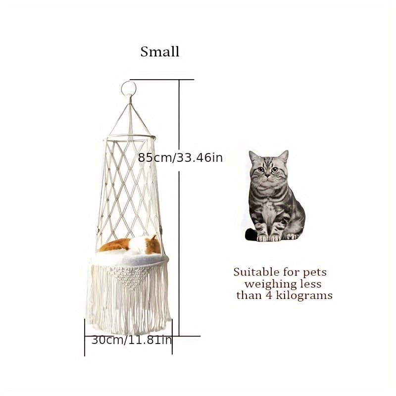TEMU Bohemian Hand-woven Cat Hammock Swing - Macrame Pet Bed, Hanging Cat Basket Chair, Breathable Indoor Cat Furniture, Gift For Cat Lovers (cushion Not Included)