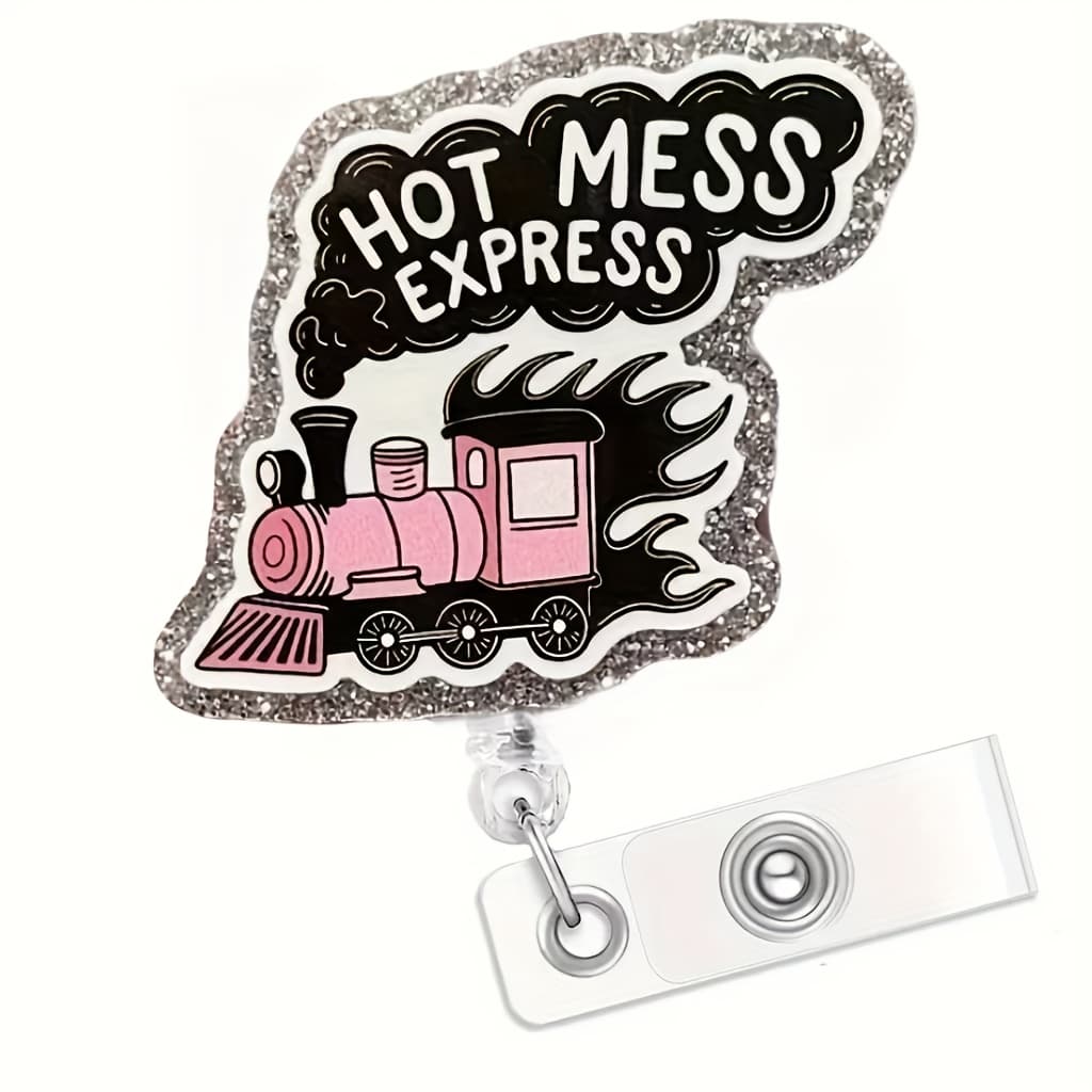 TEMU [2d Flat] Fun " " Sequin Badge Reel Retractable - Badge Holder With Leather Clasp, Ideal For Nurses, Workers, Doctors, Cna's |durable & Badge Design |gift