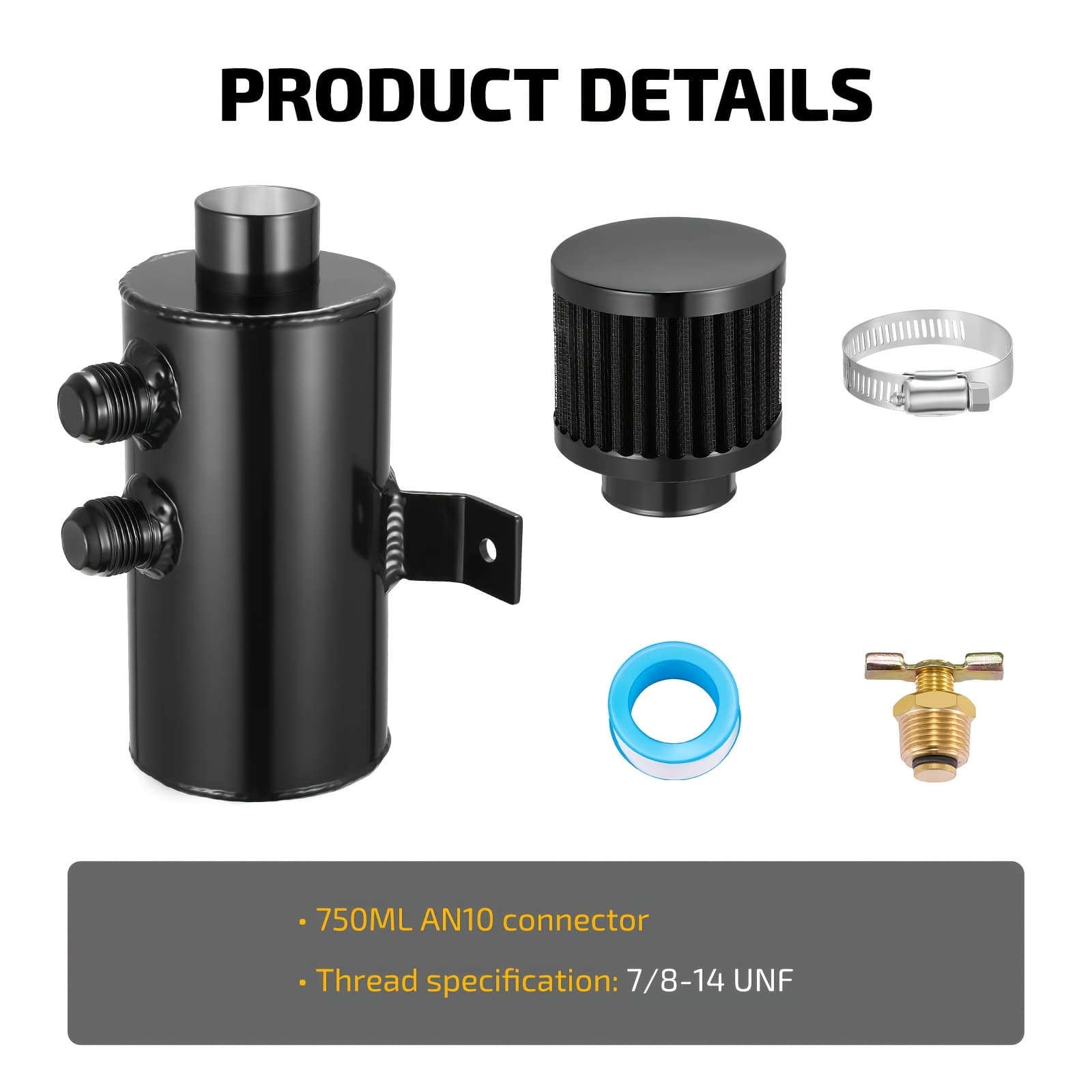 TEMU Oil Catch Can, Oil Breather Tank With Valve, 750ml Universal Aluminum Black