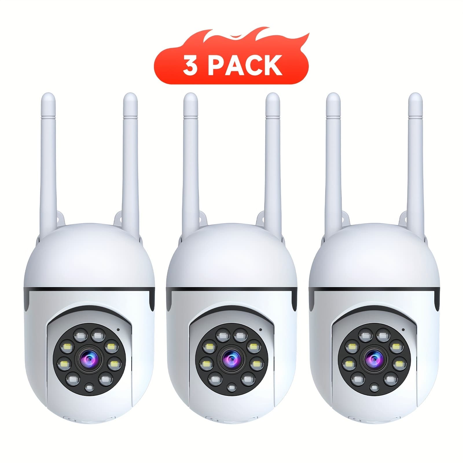 TEMU Set Of 3 3mp Wifi Cameras Featuring Detection, 355° Pan And Tilt Capabilities, Audio, Night Vision, Dual-band Wifi, And Options For Cloud And Sd Storage