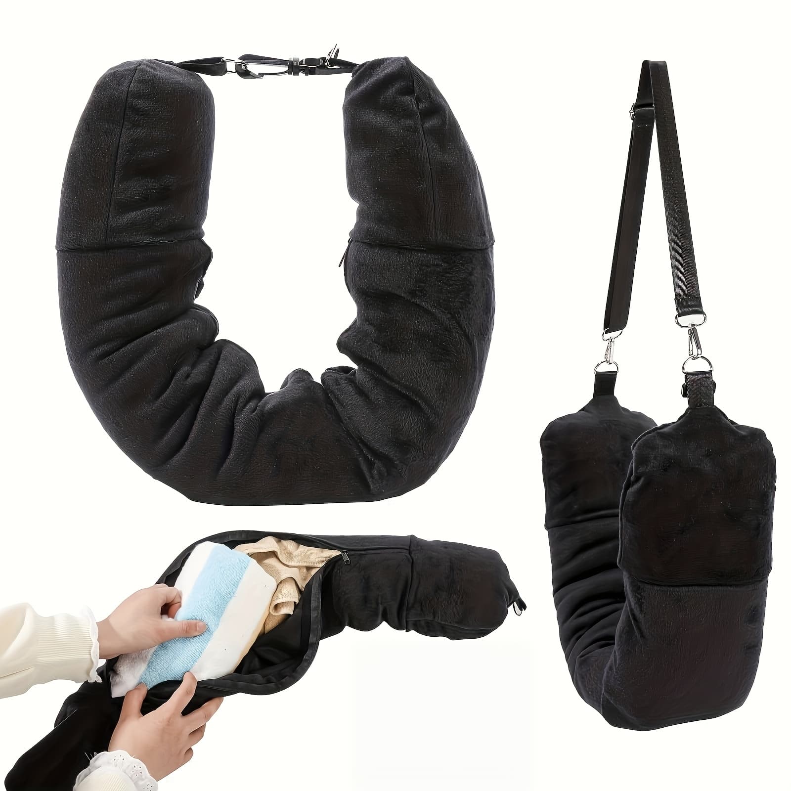 TEMU The U-shaped Pillow Filled With Clothes And Everyday Items, Making It Convenient And Quick To Carry, An Essential For Flying. In