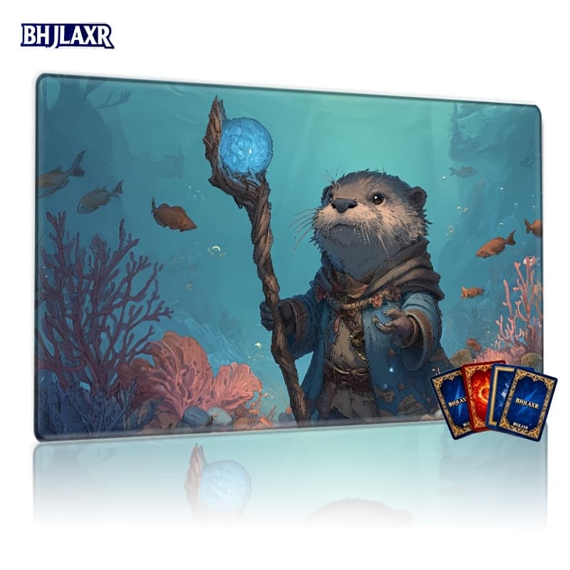 TEMU Tcg Playmat Game Mat 24x14 Inch Mousepad Desk Mats, Otter Underwater Scene, Perfect Gift For Cute Fantasy And Adorable Creature Lovers