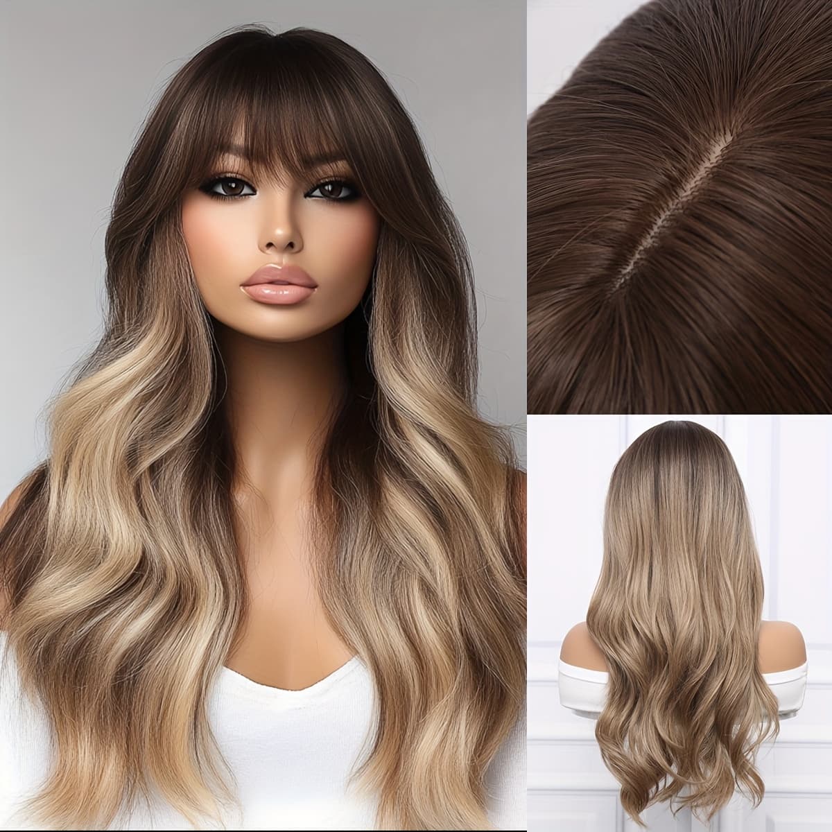 TEMU High Temperature Fiber Inches Brown Gradient Micro Curly Bangs Natural Fluffy Styling, For Party And Daily Use