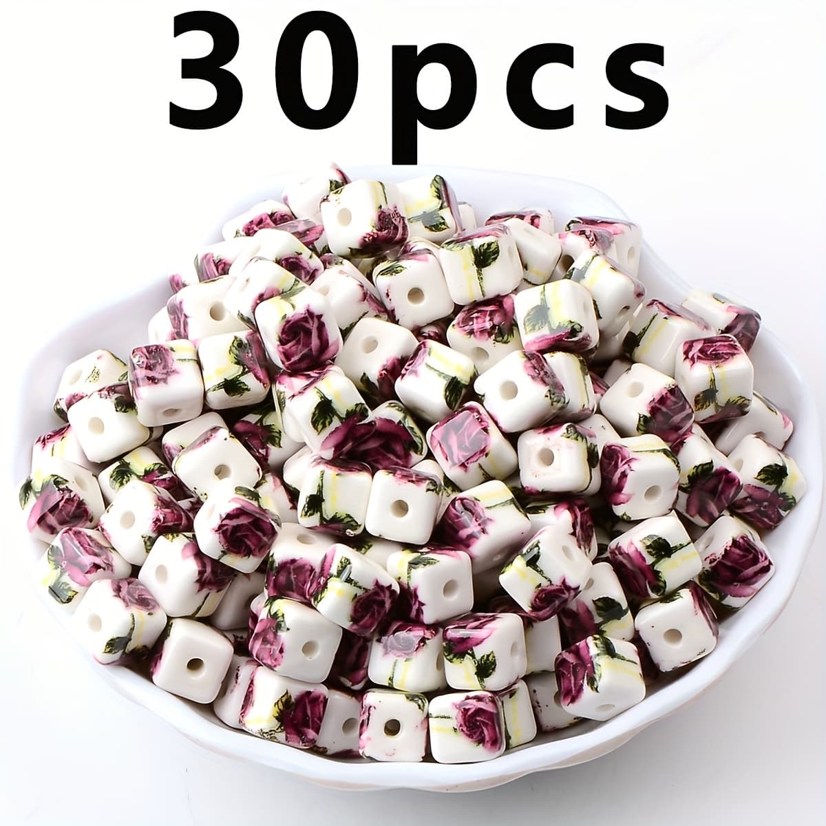 TEMU 30pcs Random Flower Pattern Square Beads & Bead Assortments For Jewelry Making Kits Diy Bracelet Necklace Earrings Accessories