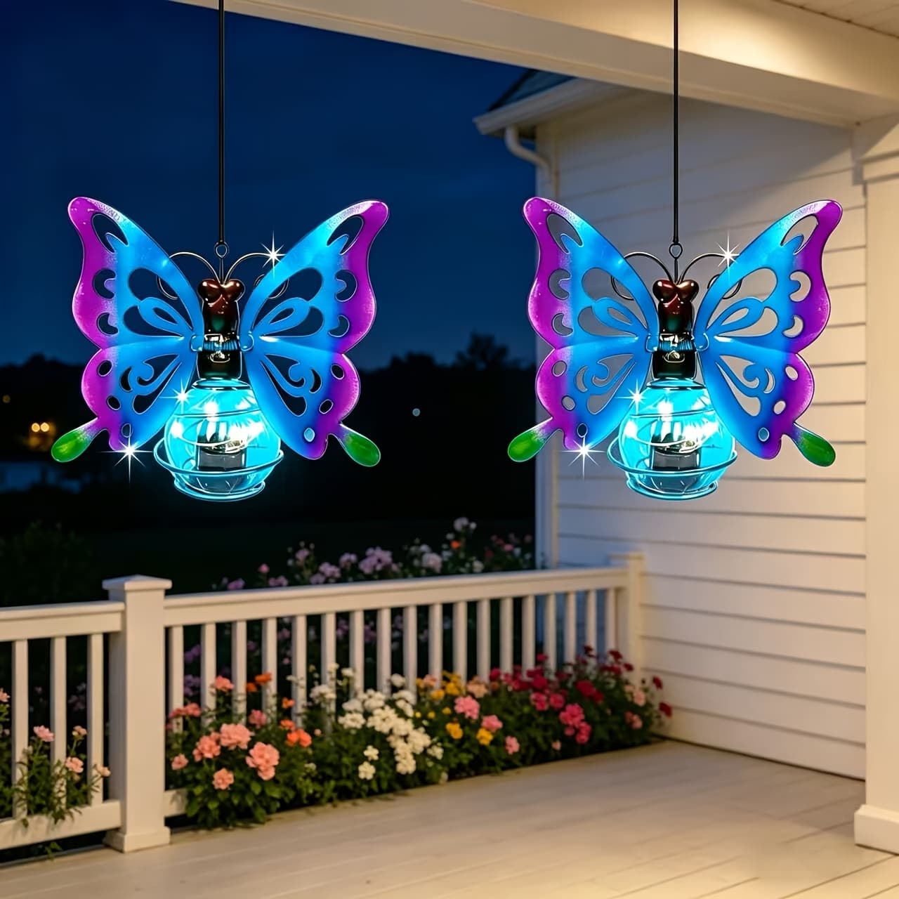 TEMU 2pcs Solar Powered Hanging Cute Animal Lights, 2 Led Outdoor Garden Decoration Lights Dancing , Ip65 Elegant And Purple Porch Balcony Backyard Garden Path Decoration Lights