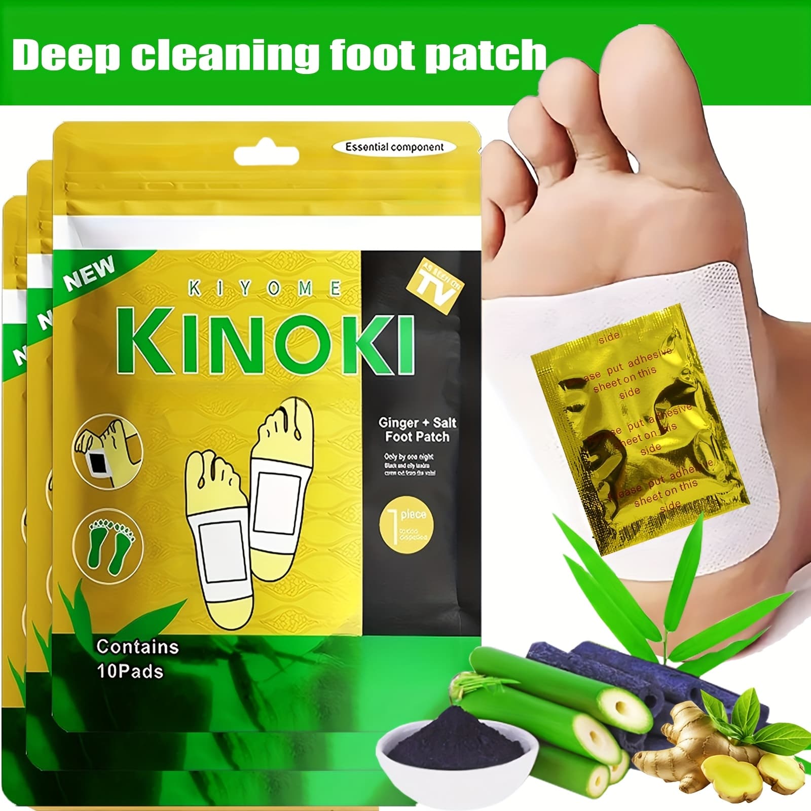 TEMU 40pcs Deep Cleaning And Foot Set, Natural Bamboo Vinegar Ginger Powder Plant Ingredients, Cleaning And Moisturizing, Affordable Foot Massage Pad For Home Bath - Christmas Gift - Local Warehouse