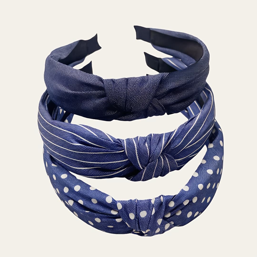 TEMU 3pcs Multicolor Knotted Anti-slip Blue Headbands. Suitable For Sports, Leisure, And Daily Wear