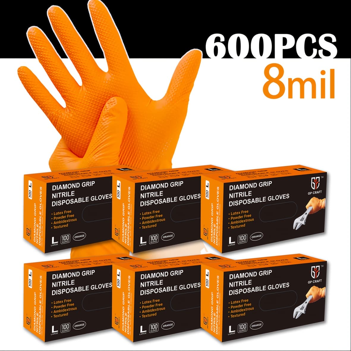 TEMU Orange Mil Disposable Nitrile Gloves With Diamond-textured Grip, Latex-free, Powder-free, Food-safe, And Non-rubber.