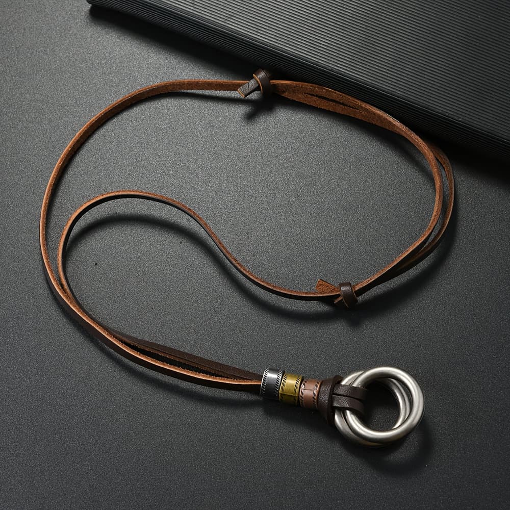 TEMU Fashion New Alloy Pendant Vintage Genuine Leather Necklace, Adjustable Minimalist Women's Choker, Street Festival Party Performance Accessory