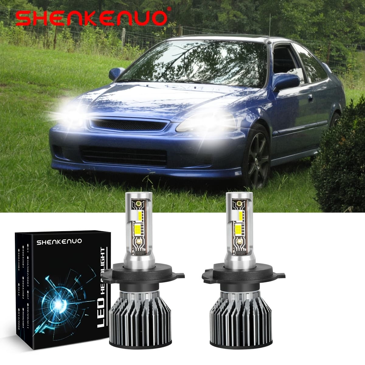 TEMU For 1992-2003 2pcs H4 9003 Led Headlight 6000k White Hi/ Low Beam Bulbs