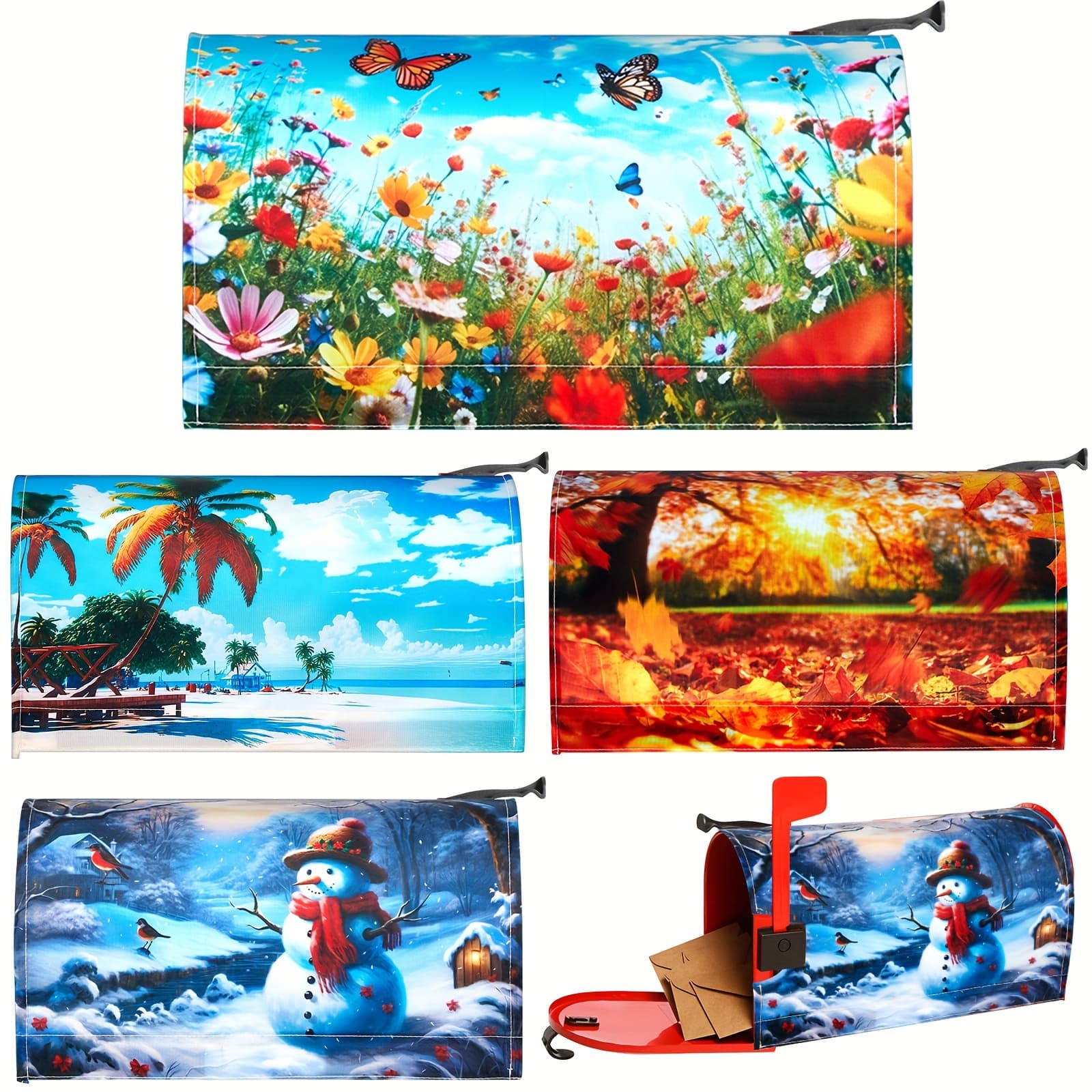 TEMU 4pcs Seasonal Mailbox Covers Magnetic Standard Size 21 X 18 Inches Summer Autumn Mailbox Covers Waterproof For Outdoor Yard Home Garden Decoration