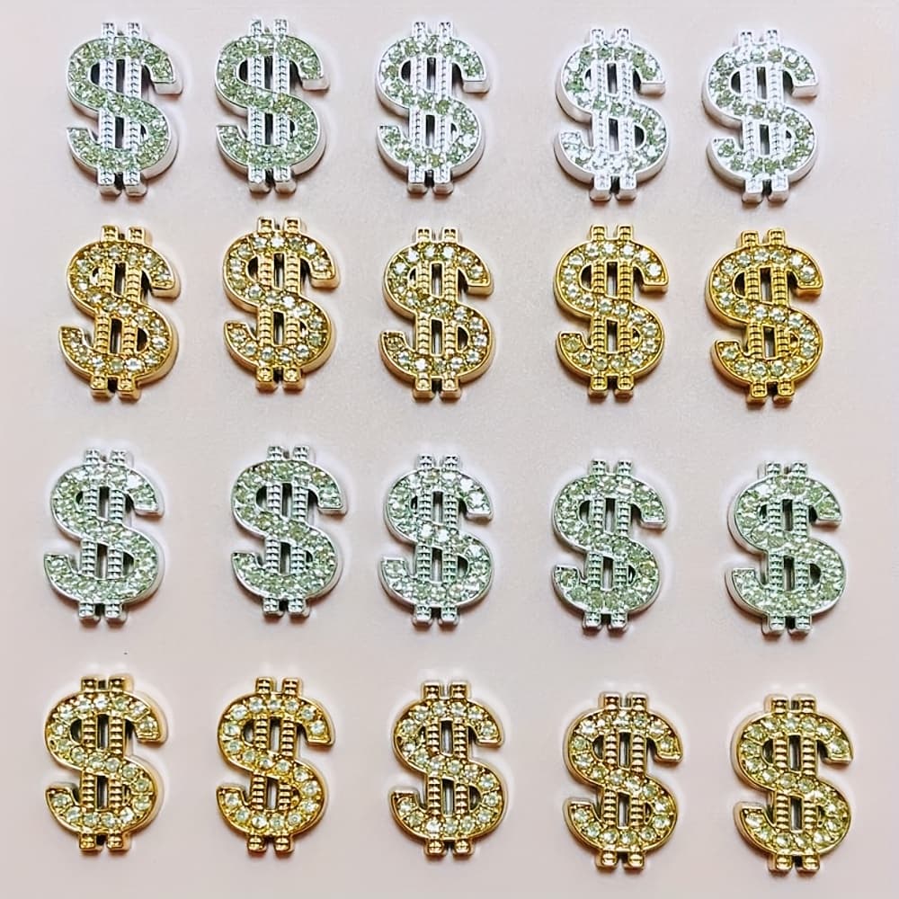TEMU 20pcs Glitter Sweet Cute Coin Symbol With Charms Hollow Out Dollar Sign Accessories 3d Diy Junk Phone Case Laptop Computer Lighter Makeup Mirror Wallet Hairpin Ornament Handcrafts Decorations