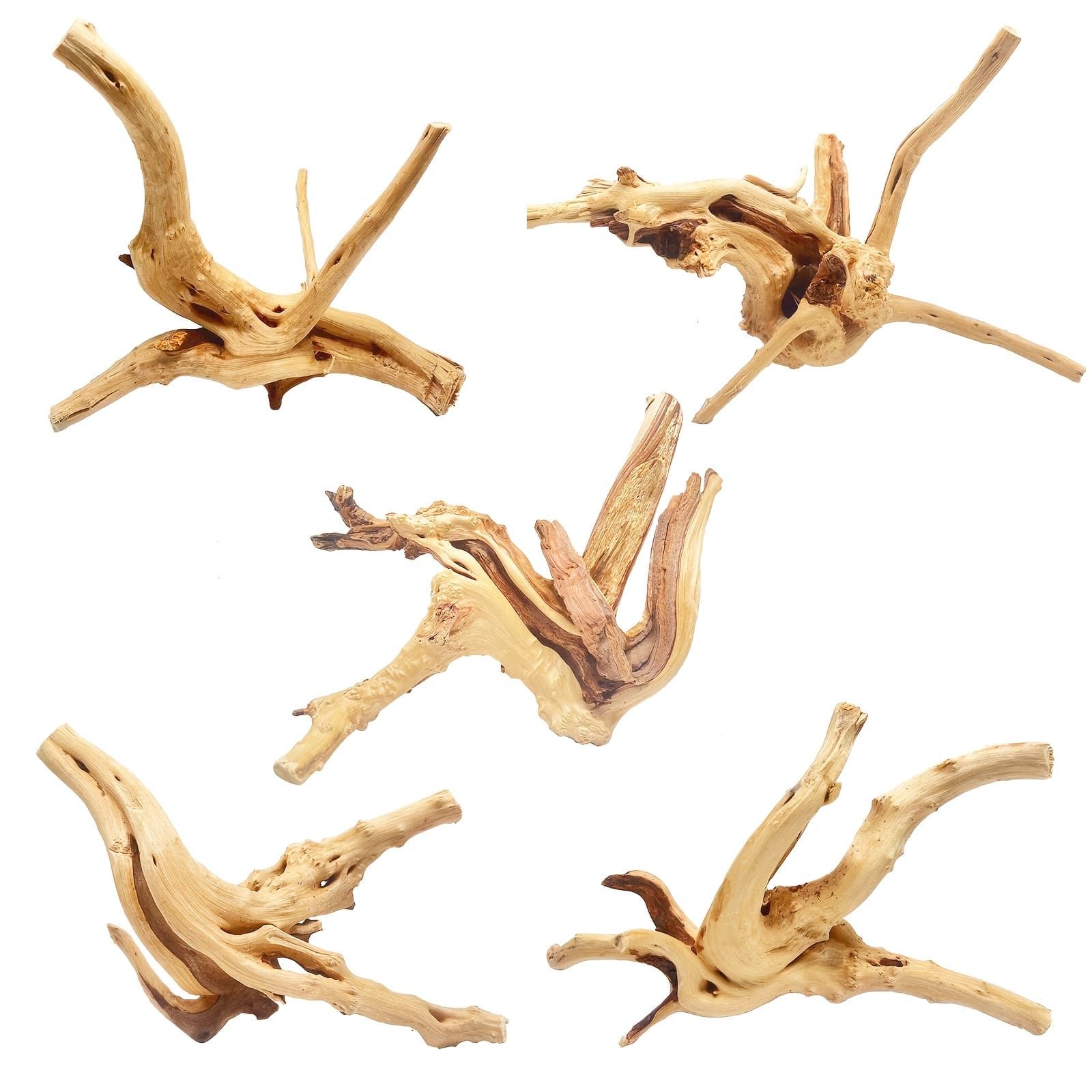 TEMU 5pcs Natural Wood Aquarium Driftwood With Natural Caverns & Branches - 7'' Length Fish Tank Hiding, Aquascaping Decoration For Freshwater/saltwater Fish Tanks ( For Aquatic Pets)