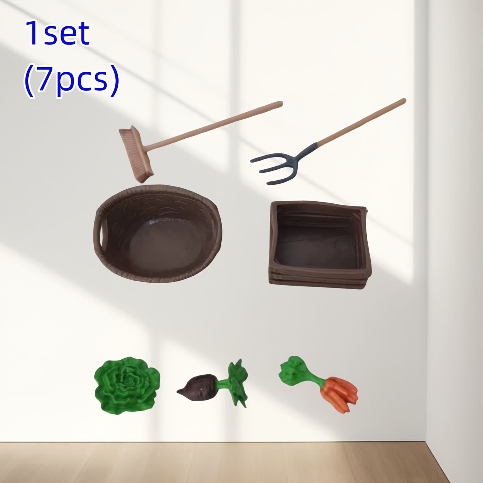 TEMU Set Of 7 Miniature Tools And Vegetable Figurines, Made Of Plastic, Perfect For Collecting As Decorations. Decor Items Serve As Additions For Planting Scenes And No Electricity