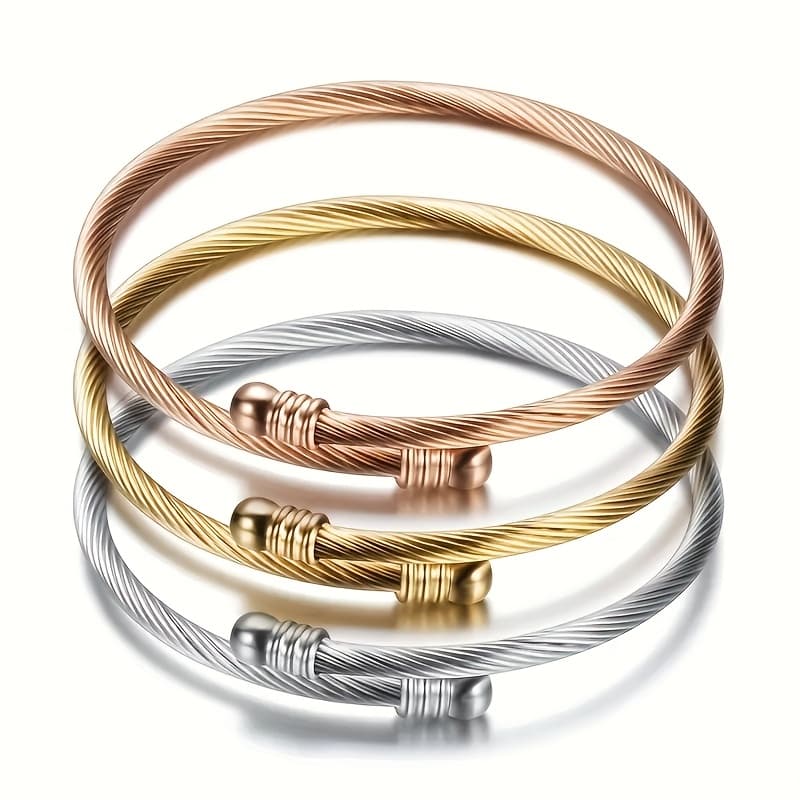TEMU 3pcs Set 304 304 Stainless Steel Open Bangle Bangle Bracelet For Men And Women
