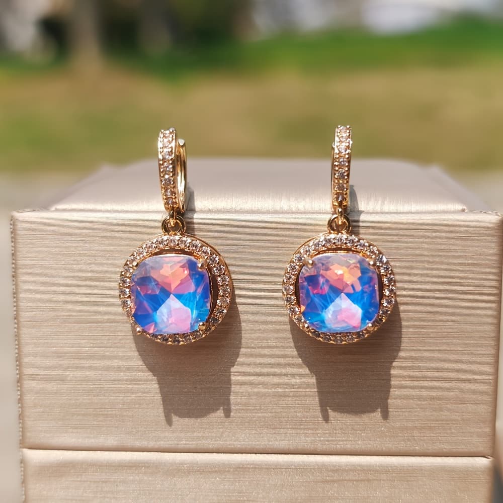 TEMU 1 Pair Luxury Purple Round Cubic Zirconia Dangle Earrings For Women Wedding Jewelry Additions