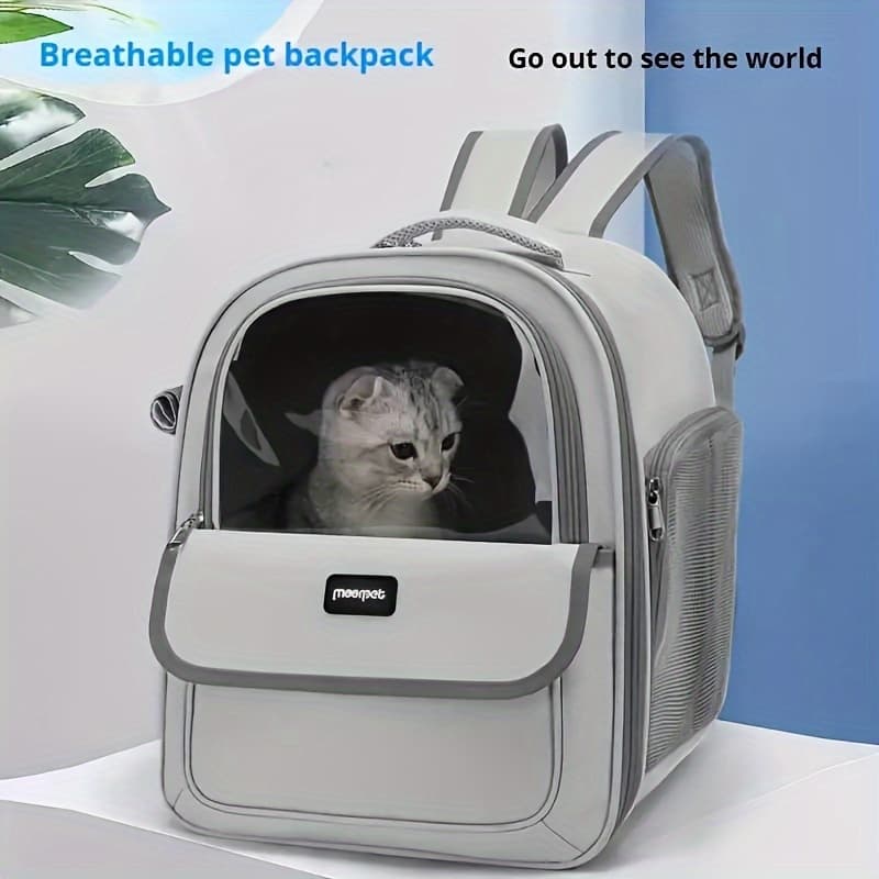 TEMU Breathable Large-capacity Cat Backpack Carrier With Side Opening - Durable Pvc, Zip Closure For Outdoor Travel