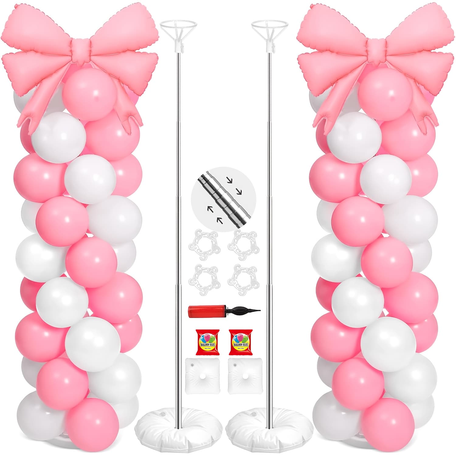 TEMU 2 Set Balloon Column Stand Kit, 7.2ft Height Adjustable Balloon Arch Kit, Metal Telescopic Pillar Balloon Stand, Birthday Party, Graduation, Wedding Christmas Decorations(no Balloons Included)