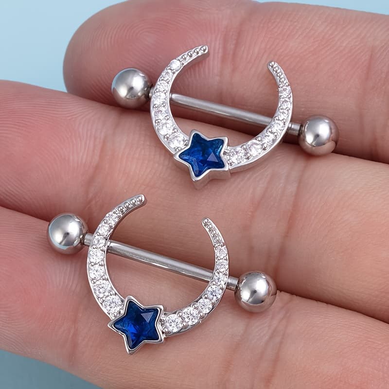TEMU 1 Pair Of Fashionable Stainless Steel Star Inlaid Zirconia Breast Rings, Breast Nails, And Human Puncture Additions
