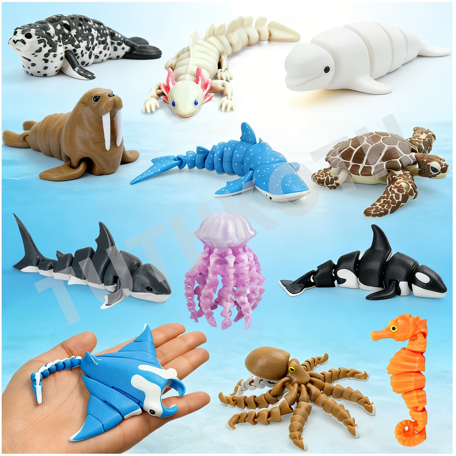 TEMU 12pcs 3d Printed Realistic Sea Life , Perfect For Home & Desk Decoration
