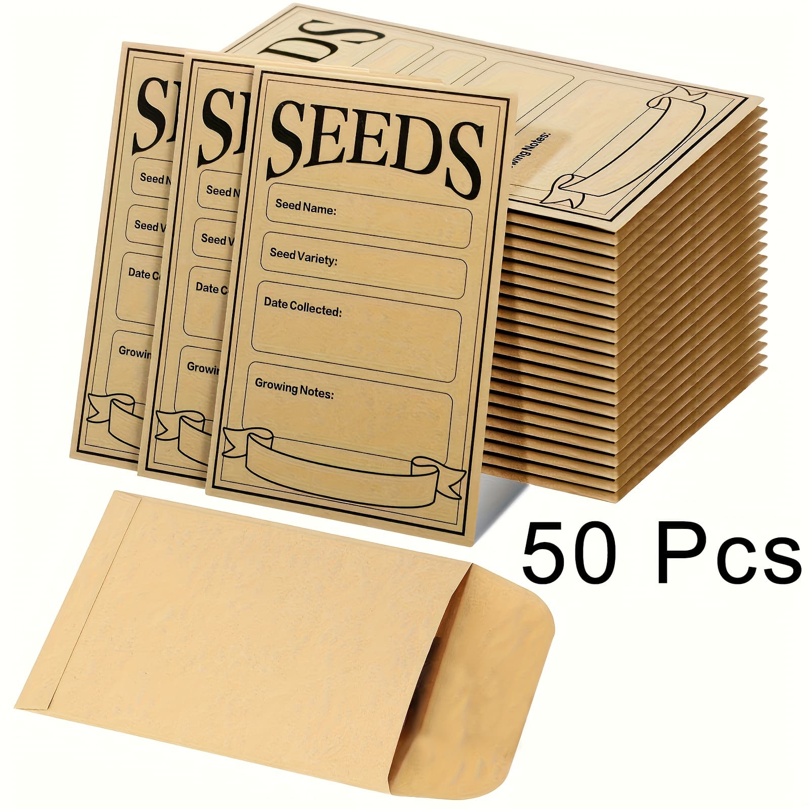 TEMU 50/100/200pcs Brown Seed Envelopes | Resealable Seed Saving Envelopes With Secure Tiny Envelopes For Collection Of Vegetable Seeds, Made Of Paper