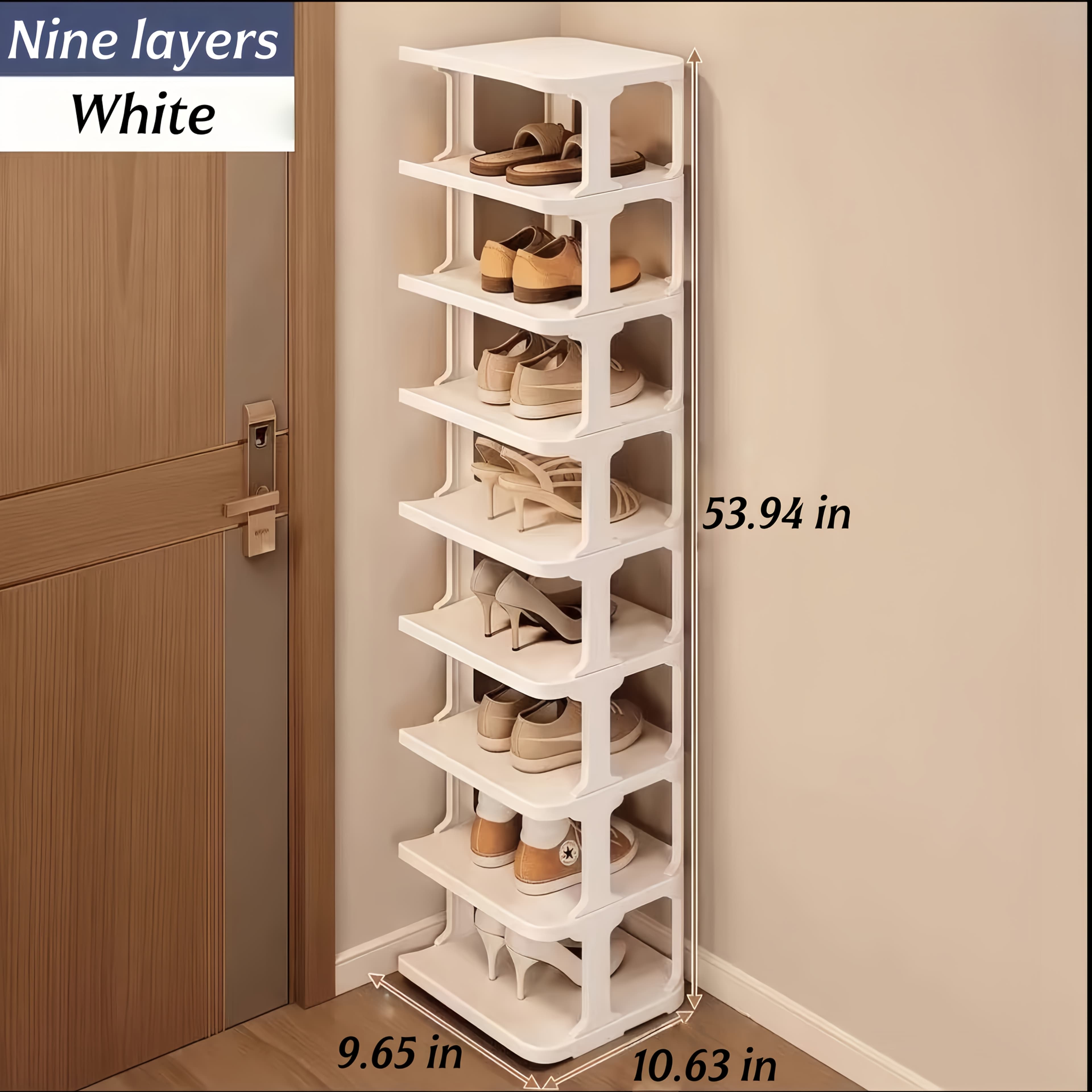 TEMU 9-tier Freestanding Shoe Rack, Suitable For Room Types Storage Shelf, Easy Assembly, No Tools Required, Stackable Floor-to-ceiling Shoe Organizer - Essential For Durable Home And Bedroom