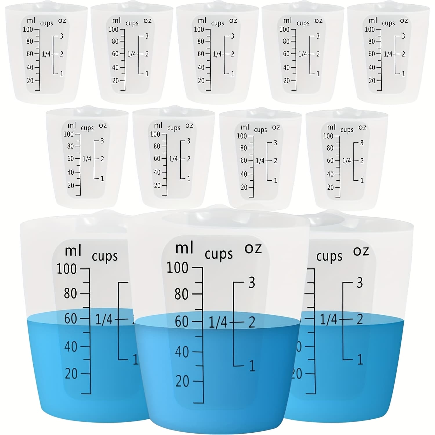 TEMU Set Of 12 Measuring Cups For Resin, Featuring 100ml Black Measurements, Ideal For Epoxy Mixing, And Reusable For Resin, Molds, And Jewelry Casting