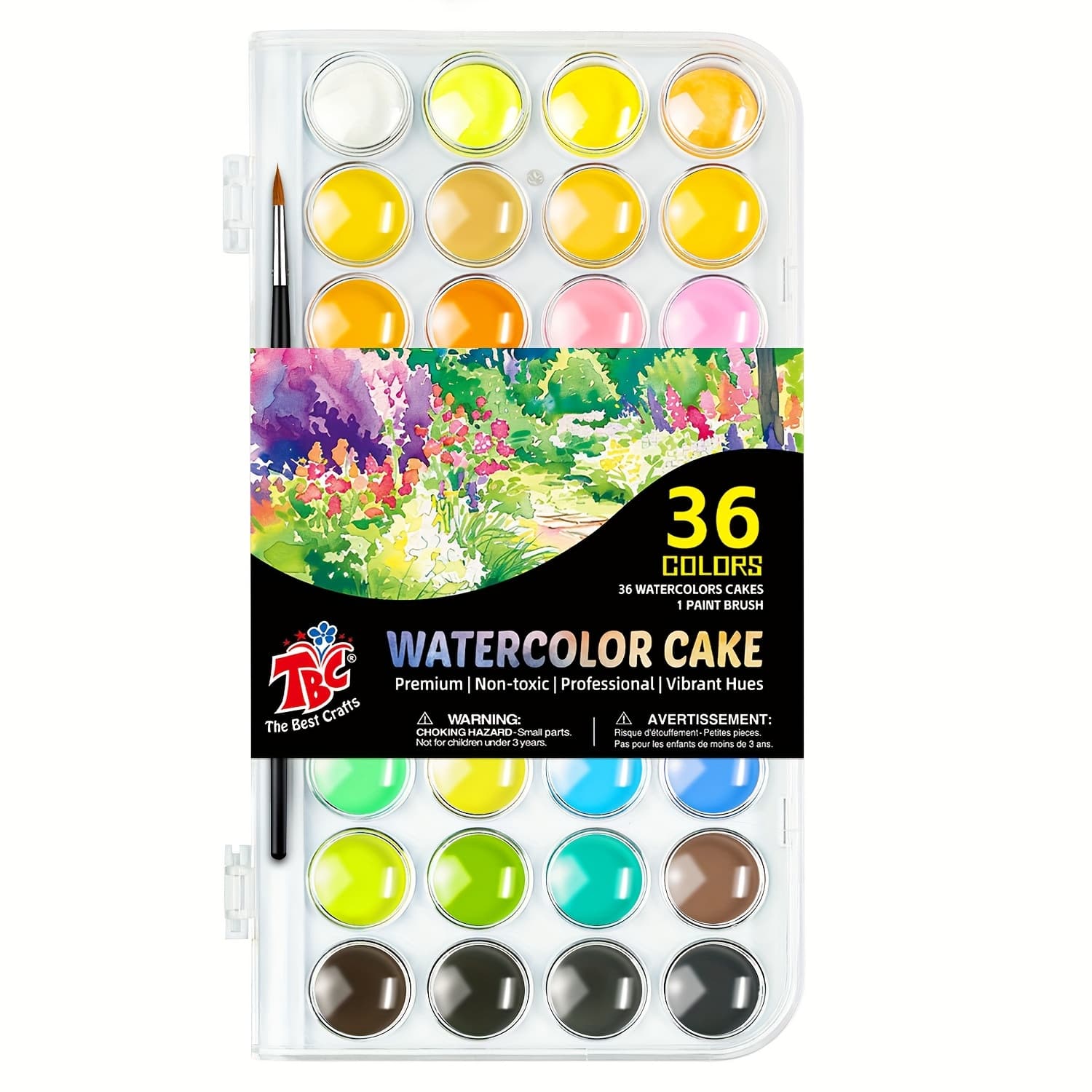 TEMU Tbc The Best Crafts 36 Colours Watercolour Paint Set, Portable Travel Watercolour Pan Set With Paint Brush, Student Quality Watercolour Cake For Kids