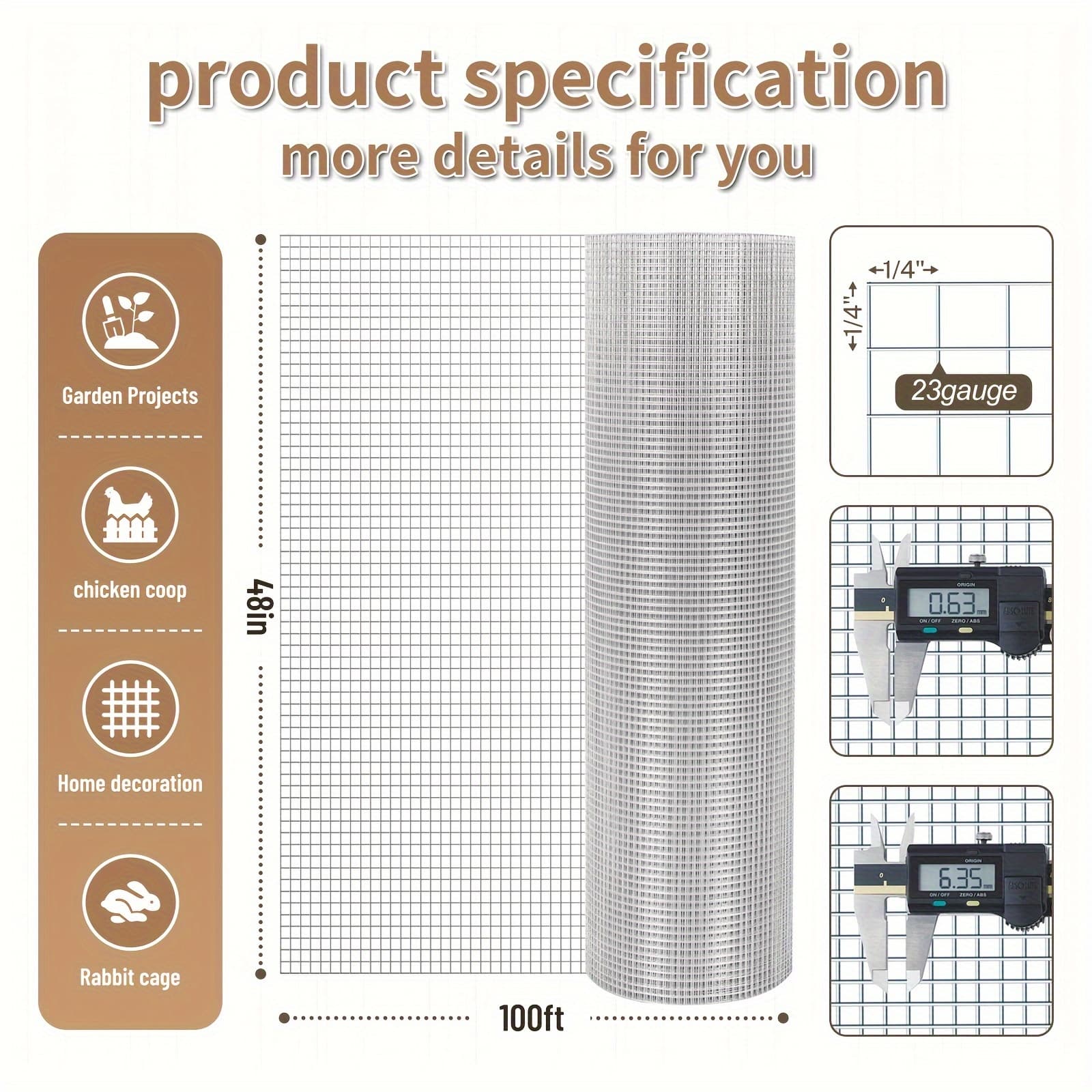 TEMU Hardware Cloth, 48inx100ft Post Welding Double Layer Galvanized For Versatile Use In Chicken Fencing, Poultry Netting And Garden Enclosures