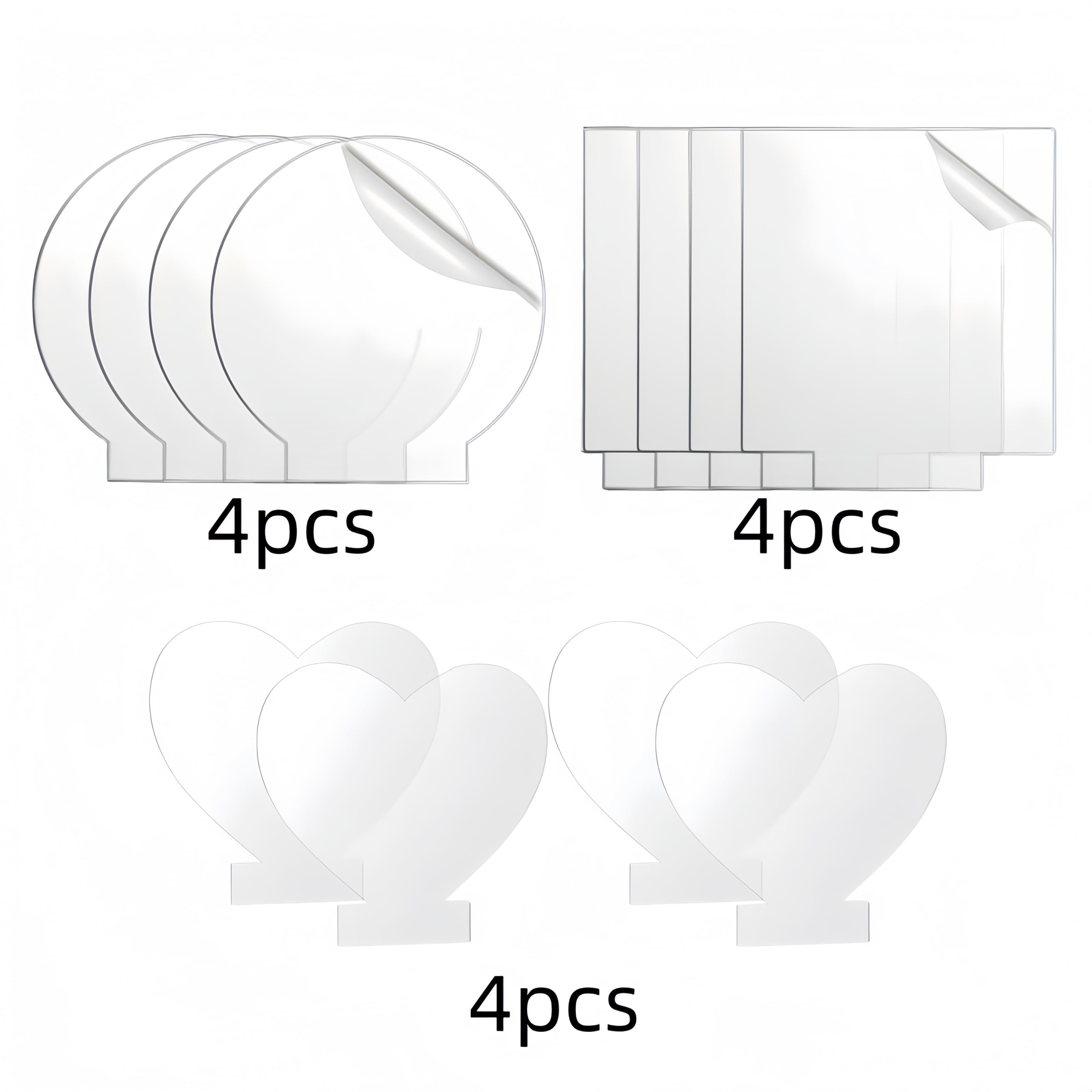 TEMU 12pcs Pack Of Acrylic Round 4pcs, Square 4pcs, Love 4pcs Shape Base Blank Diy Replacement Pieces, Suitable For Creation, Gifts And Holiday Party Message Board Seat Cards
