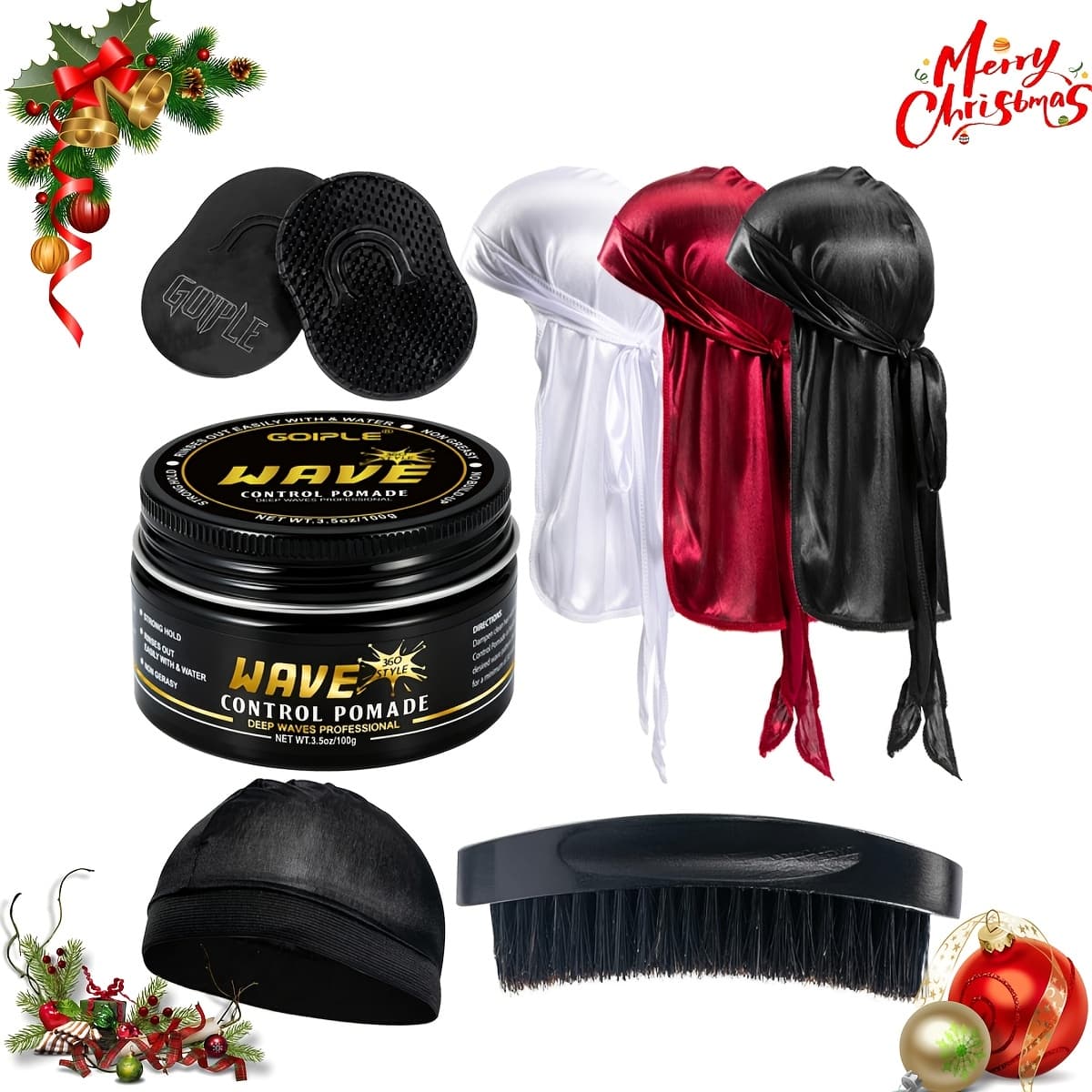 TEMU [newly Upgraded Products Have ]360 Wave Kit For Men: Pomade + + Brush, 360 Style Hair Styling Kit For Man, Make Deep Wave Styling, Christmas Gift, Long Lasting Pomade,