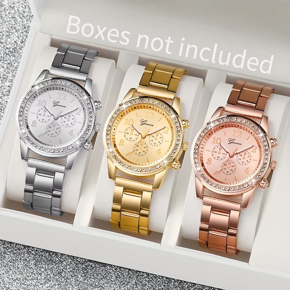 TEMU 3pcs Set Fashion Women's Watches, Elegant Ladies Stainless Quartz Watch Set(without Box)