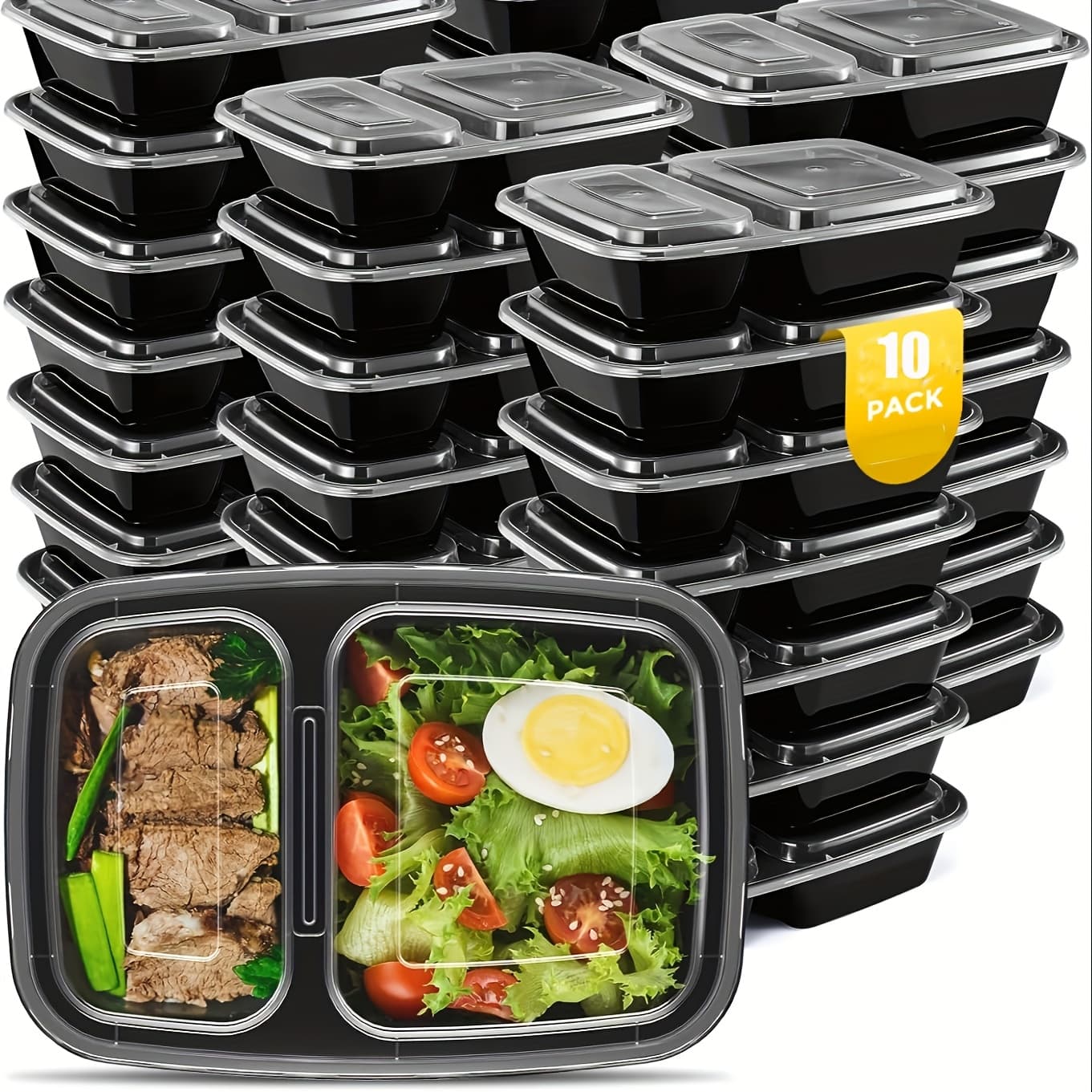 TEMU 10 Pack Meal Prep Containers 2 Compartment - Plastic Food Storage Containers 2 Compartments With Lids, Bpa Free Plastic Food Container Reusable