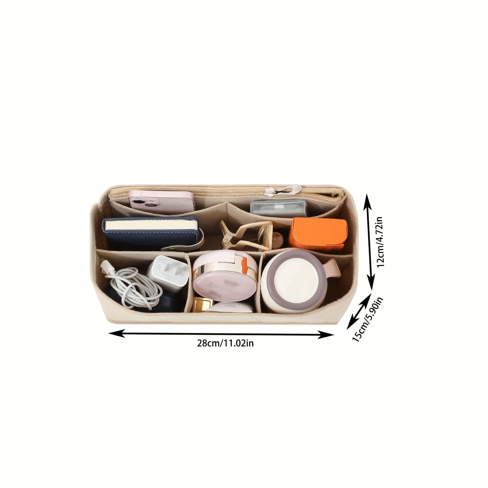 TEMU Chic Felt Wallet Organizer With Metal Zipper - Multi-pocket Storage For Phones, & Women's Handbag Accessories