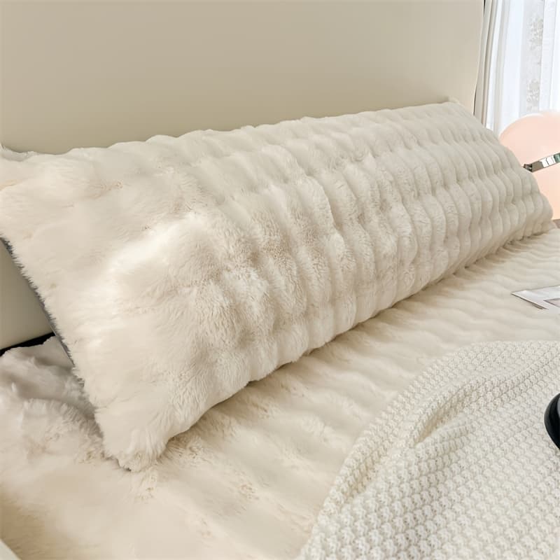 TEMU Luxurious Extra-long Faux Rabbit Fur Pillowcase - Velvet, Zippered Closure, Machine Washable, Modern , For Bedroom/, Perfect Gift