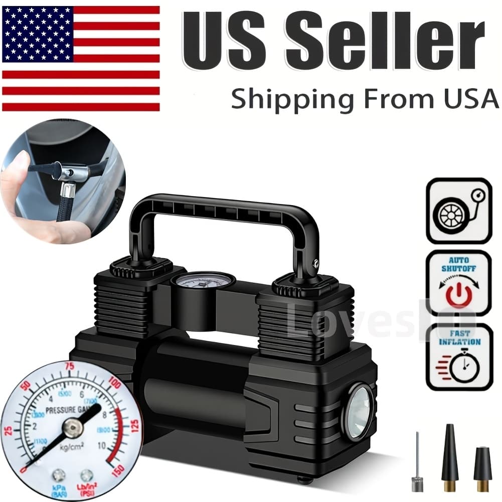 TEMU 150 Psi Car Inflator Pump Portable Air Pump For Sedan, Multifunctional 12v With Pointer Gauge, Without Battery
