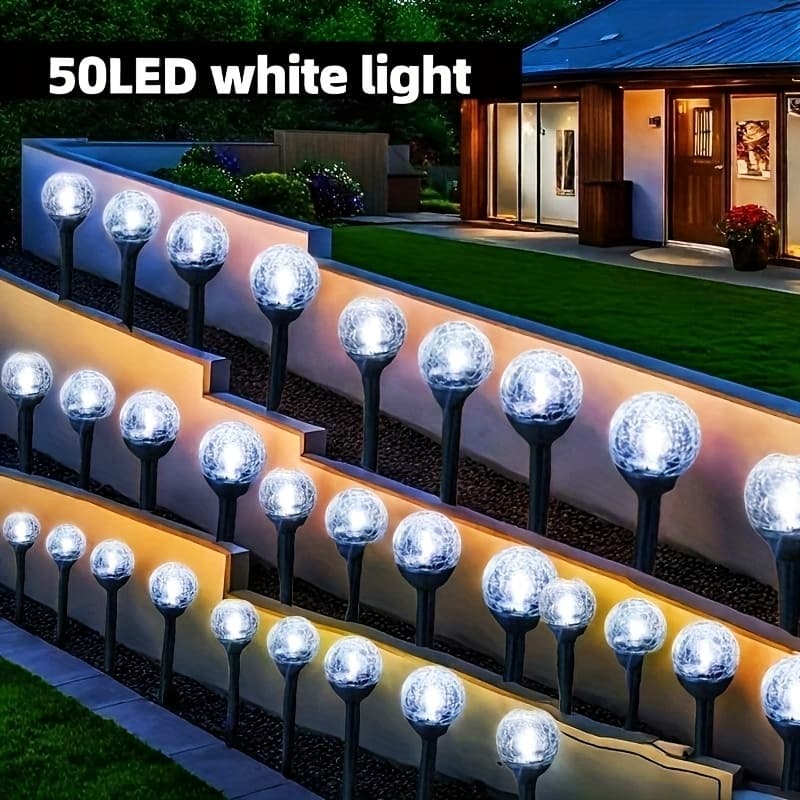 TEMU Led Solar Outdoor Lawn Light, 50/30 Led Fairy Lights With 8 , Crystal Stake Lights, And Bright Bubble String Light For Gardens Yard Patio Pathway Lawn Party Decor