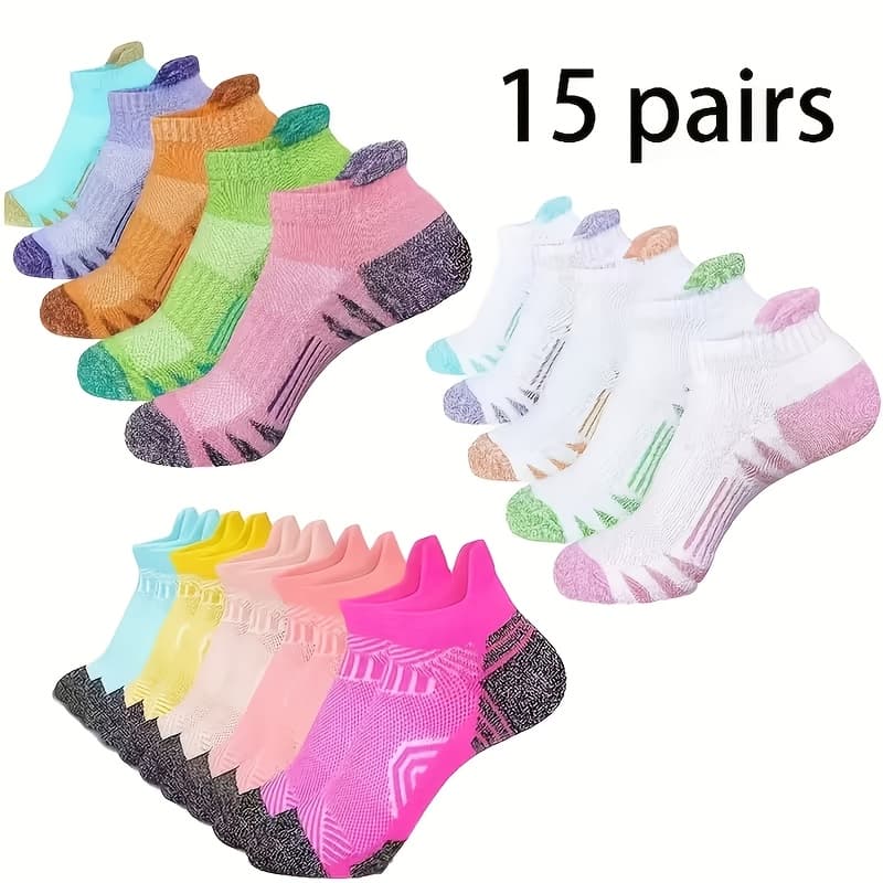 TEMU 15 Pairs Ankle Sports Socks, Fabric With 5%, Label Design, Low Cut For Running & Casual Wear