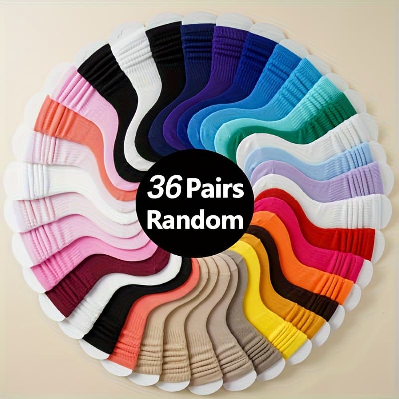 TEMU 36 Pairs Random Color Socks In Multiple Colors From. Fashionable Pleated Design, Suitable For Daily Wear And Street Style. Versatile Socks That All Year Round. With Options To