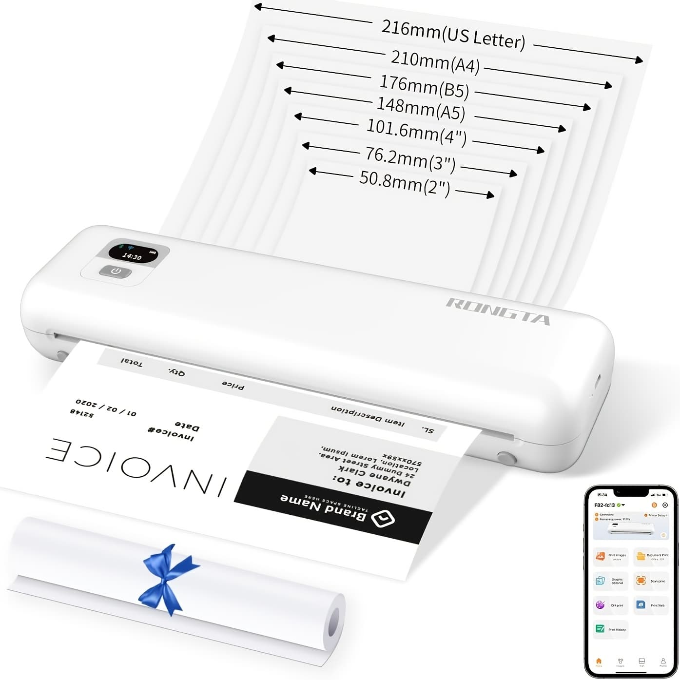 TEMU Rongta F82a A4 Portable Thermal Printer - A Wireless Mobile Printer Featuring Usb And Battery Options, Compatible With Us Letter And A4 Paper, Allows Wireless Printing From Ios, , Windows, And