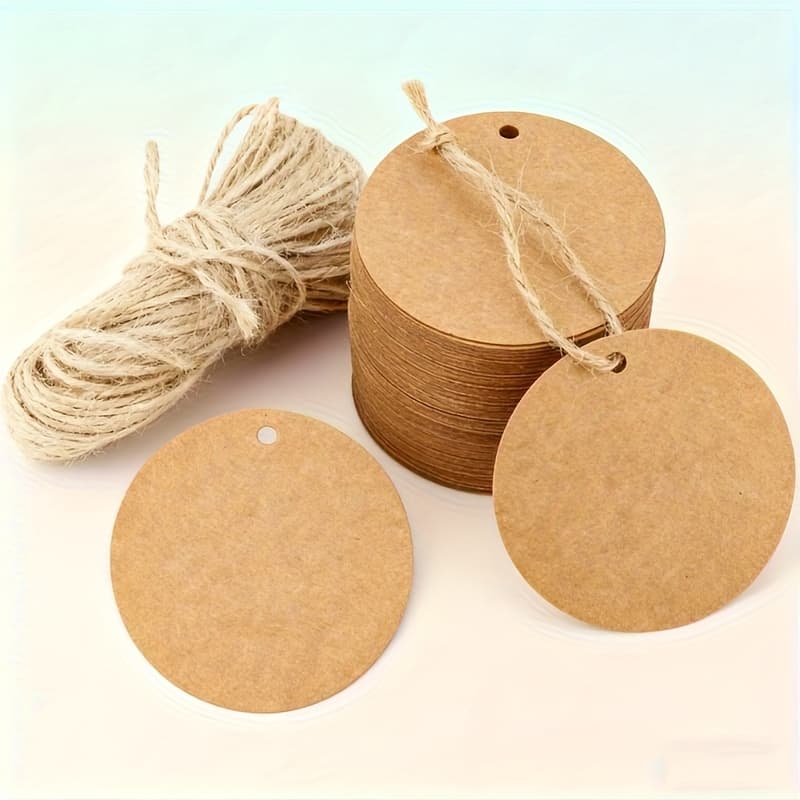 TEMU 99pcs Paper Gift Tags With - Hanging Labels Suitable For Diy Crafts, Birthday Party Decorations, Wedding Favors, Showers, Greeting Cards - Bulk Pack Twine Tags