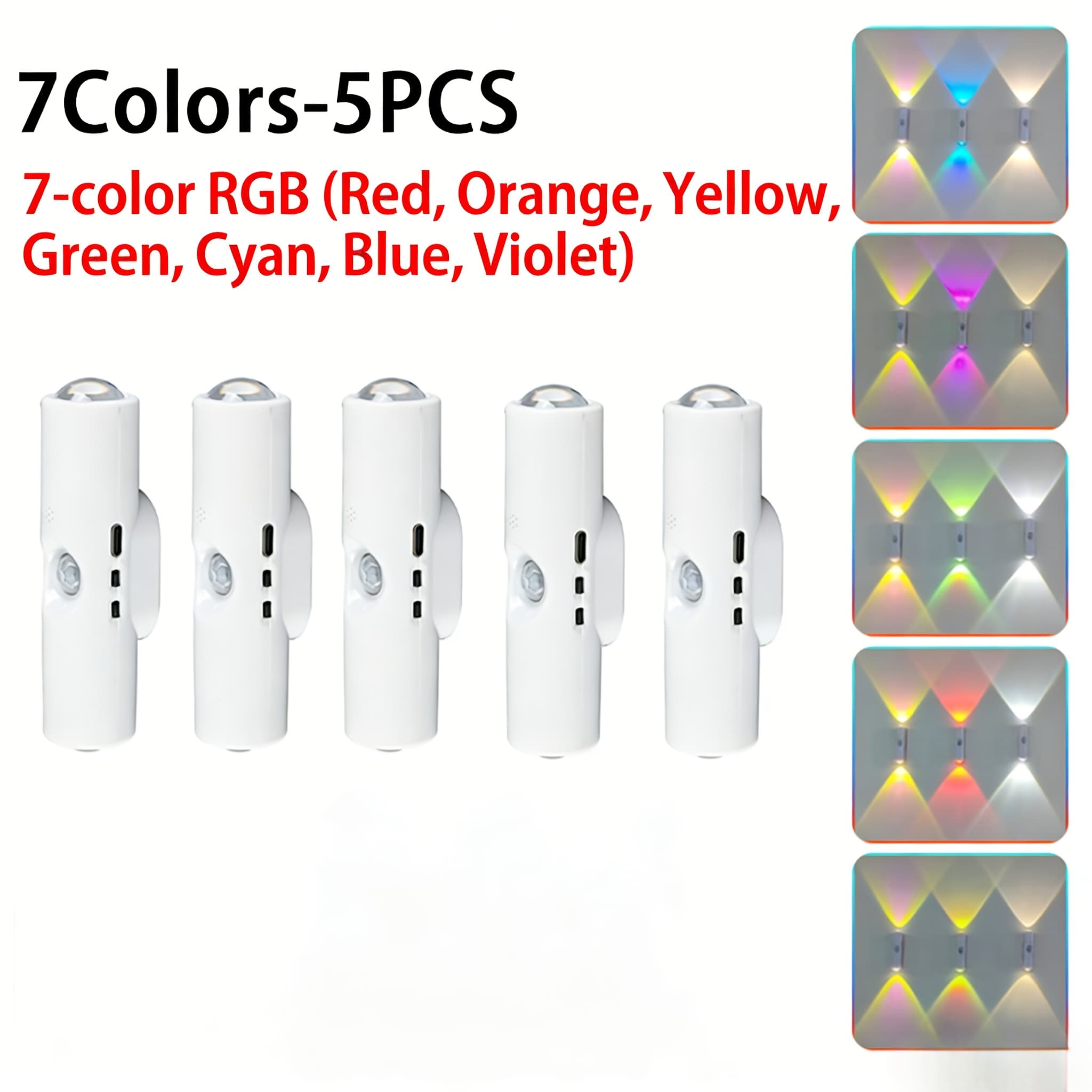 TEMU 5- Led Night Lights - 7-color Rgb (r, O, Y, , B, V) Induction Sensor Wall Lights, Magnetic & Dimmable, Indoor Motion-activated Lights For Bedroom/stairs/hallway/office, Energy- & Rechargeable
