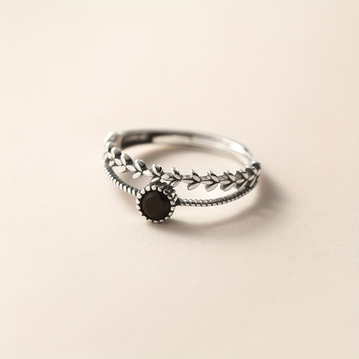 TEMU 1pc Fashionable And Simple Ins-style Wheat Ear Ring Design With Synthetic Black, Double-layer Open Index Finger Ring, Holiday Birthday Valentine's Day Gift