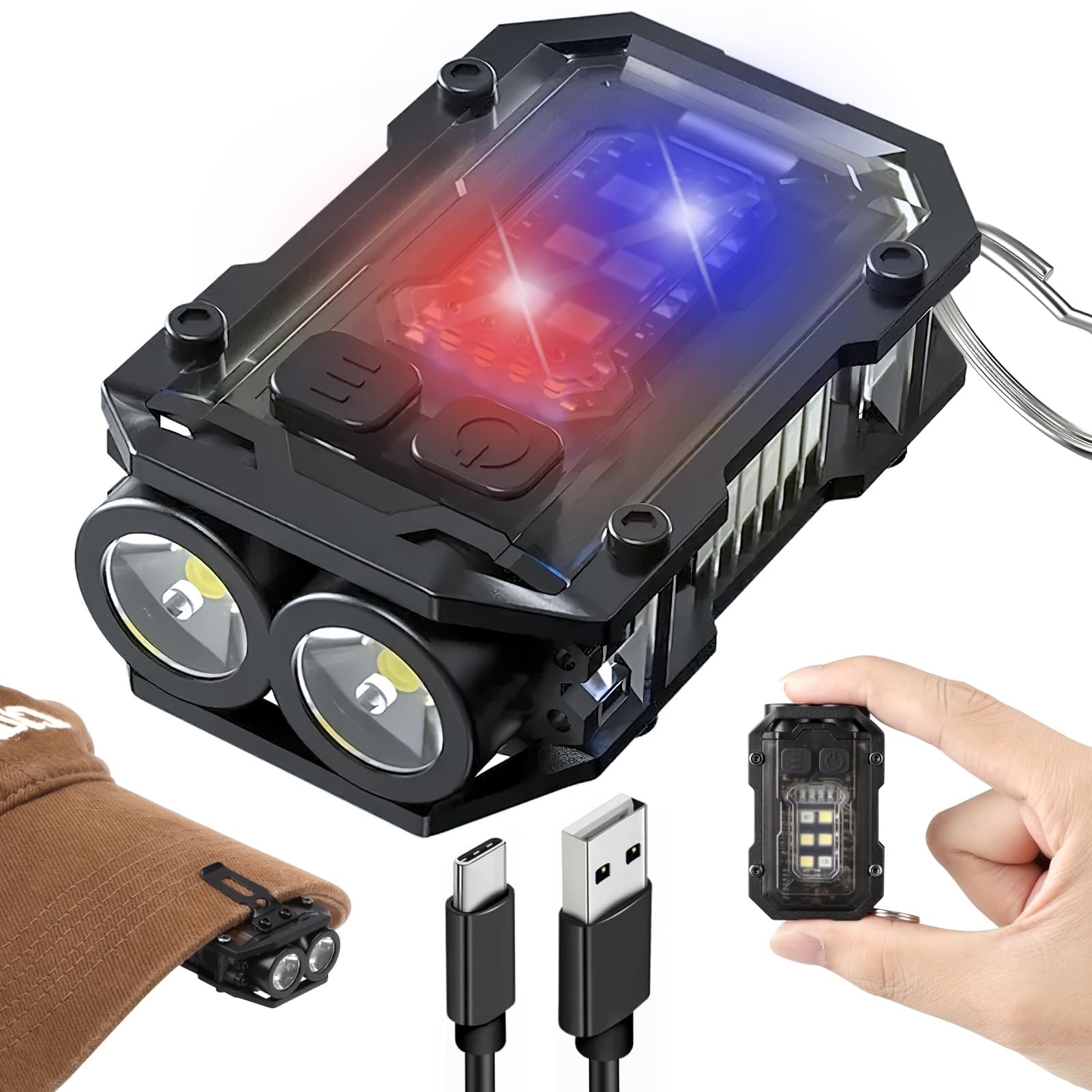 TEMU Portable Led Flashlight With Magnetic Keychain And Light Strip, Supports Type-c Charging, 7 Lighting , Featuring Cob And —ideal For Outdoor Camping, Hiking, Fishing, And Daily Emergency Use