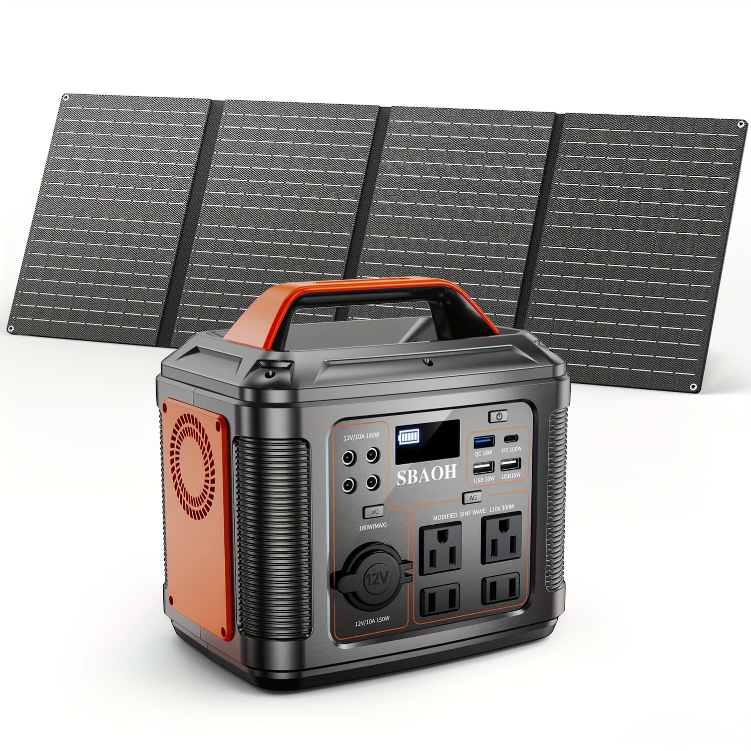 TEMU Sbaoh 300w Portable Power Station, 296wh 80000mah Powerbank With Output/fast Charging/flashlight/ Rv/emergency Backup/camping Power Supply, Orange
